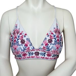 BECCA White and Pink Floral Bikini Top